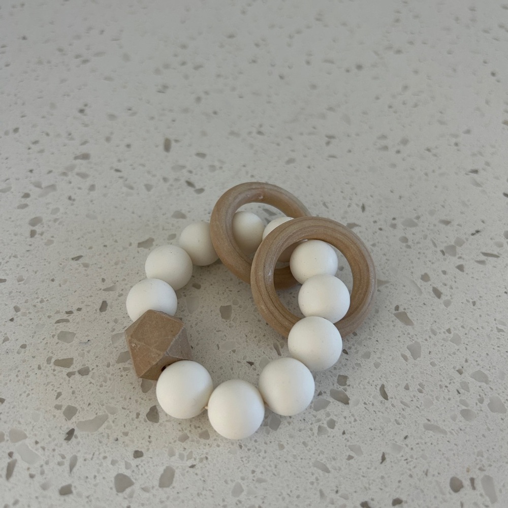 Amazon Natural Wood and White Bead Teething Ring